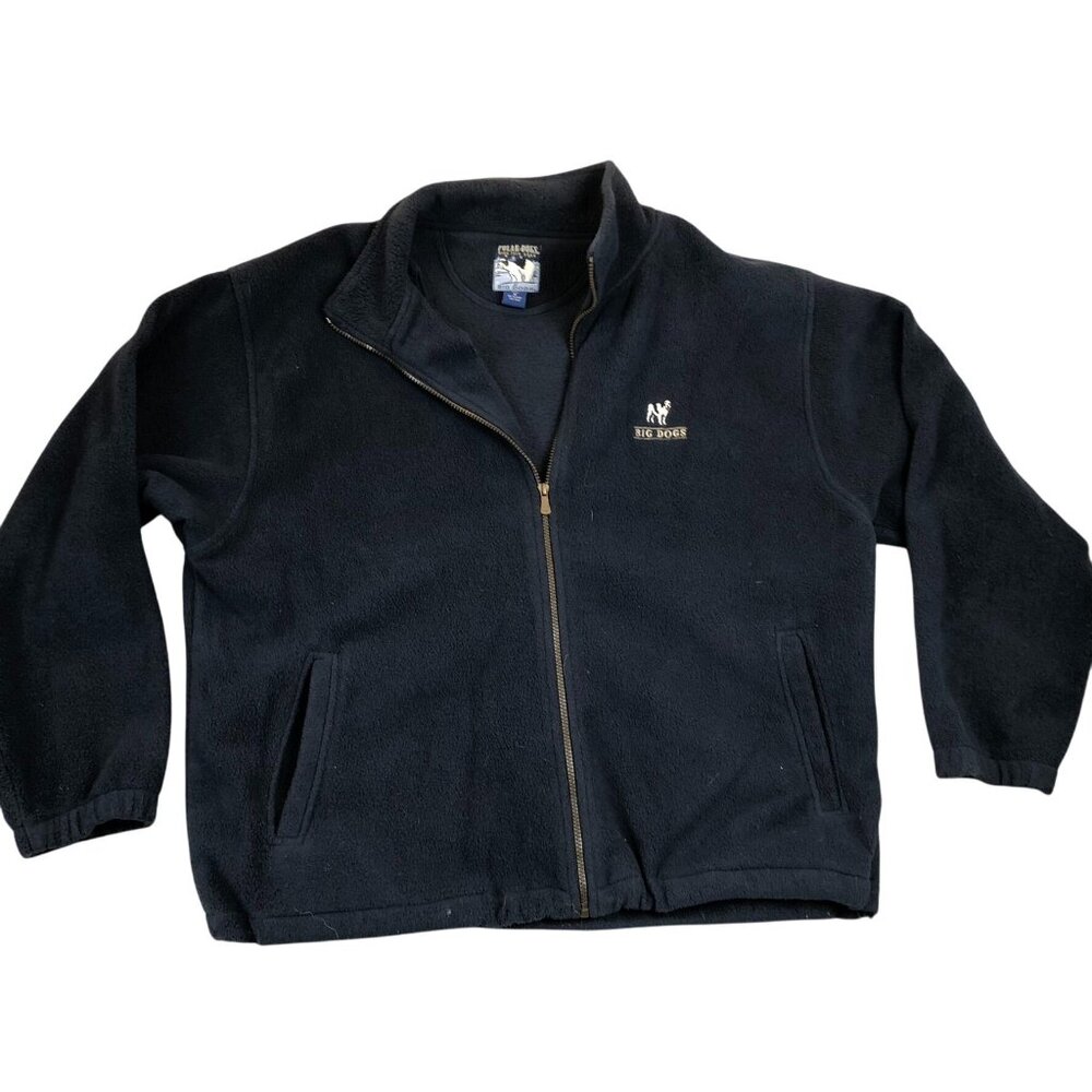 Big Dogs Mens Polar Dogs Fleece Jacket Size 1X Black Full Zip Mock Neck Winter